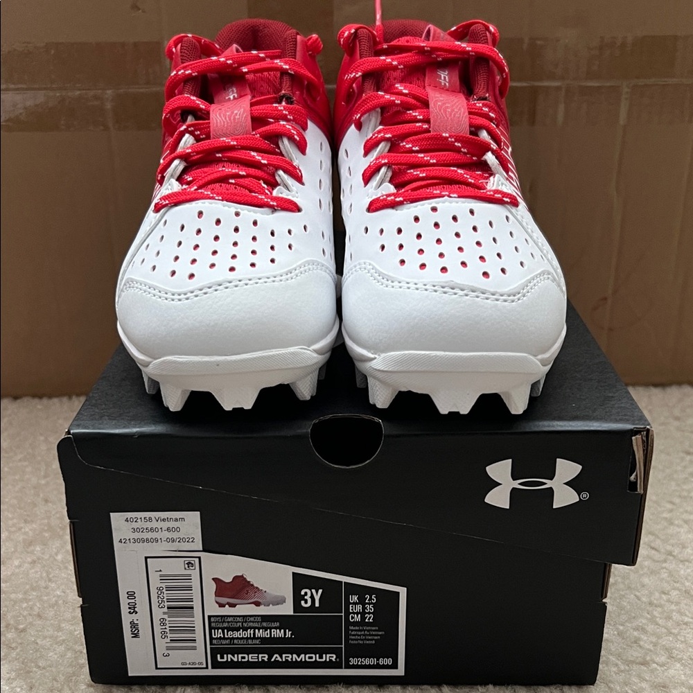 Under Armour Kids' White and Red Baseball Cleats